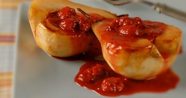 Baked Pears with Raspberry Sauce | PBS Food