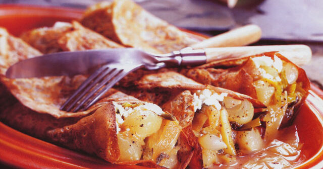Mesquite Crêpes with Onion Filling and Leek Broth | PBS… | PBS Food