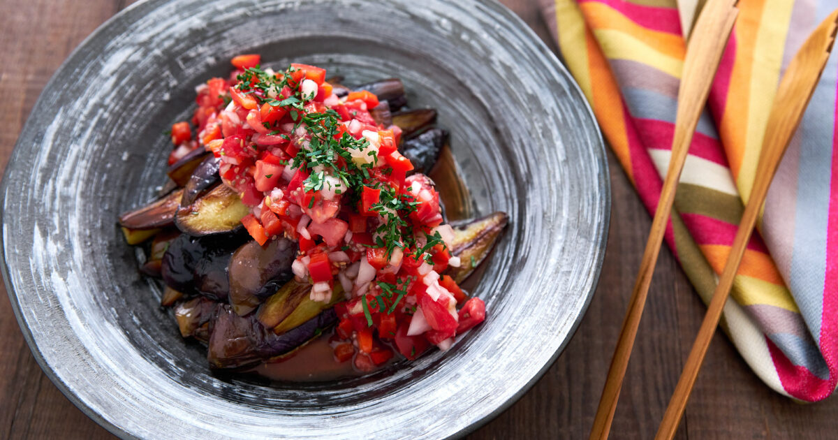Eggplant Salad with Red Pepper Relish Recipe | Fresh… | PBS Food