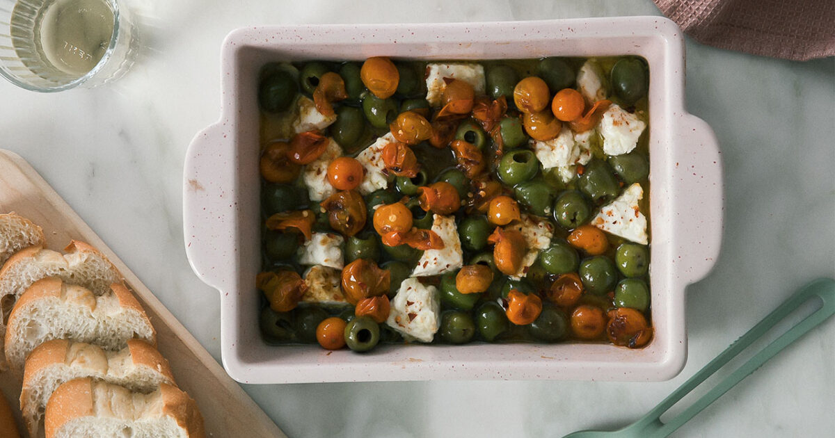 Baked Feta with Olives and Cherry Tomatoes | PBS Food