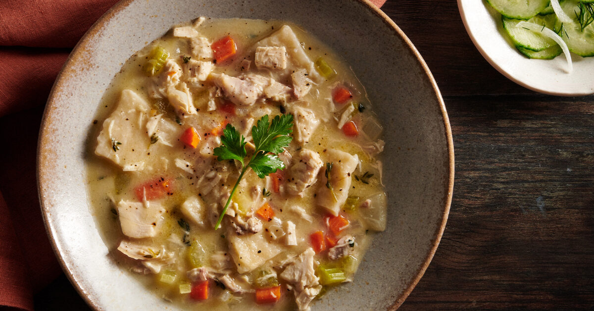 Chicken and Dumplings with Cucumber and Onion Salad | PBS Food