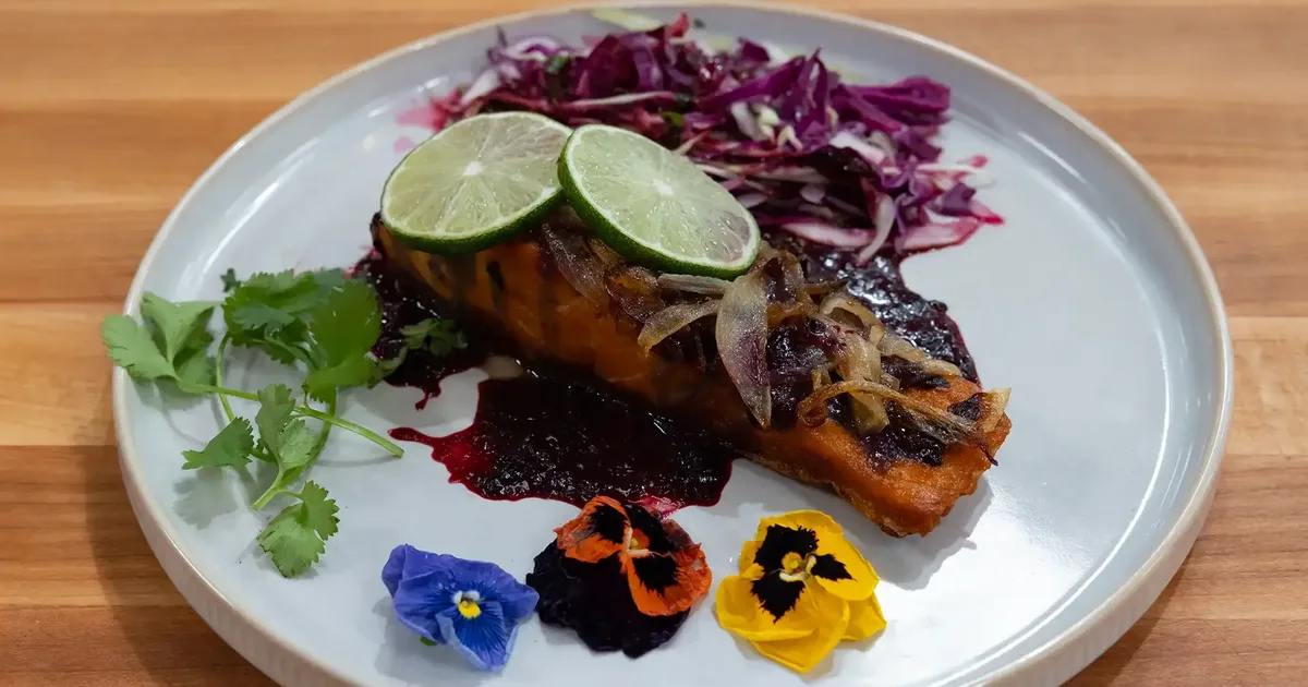 Pan-Seared Salmon with Huckleberry Sauce | PBS Food